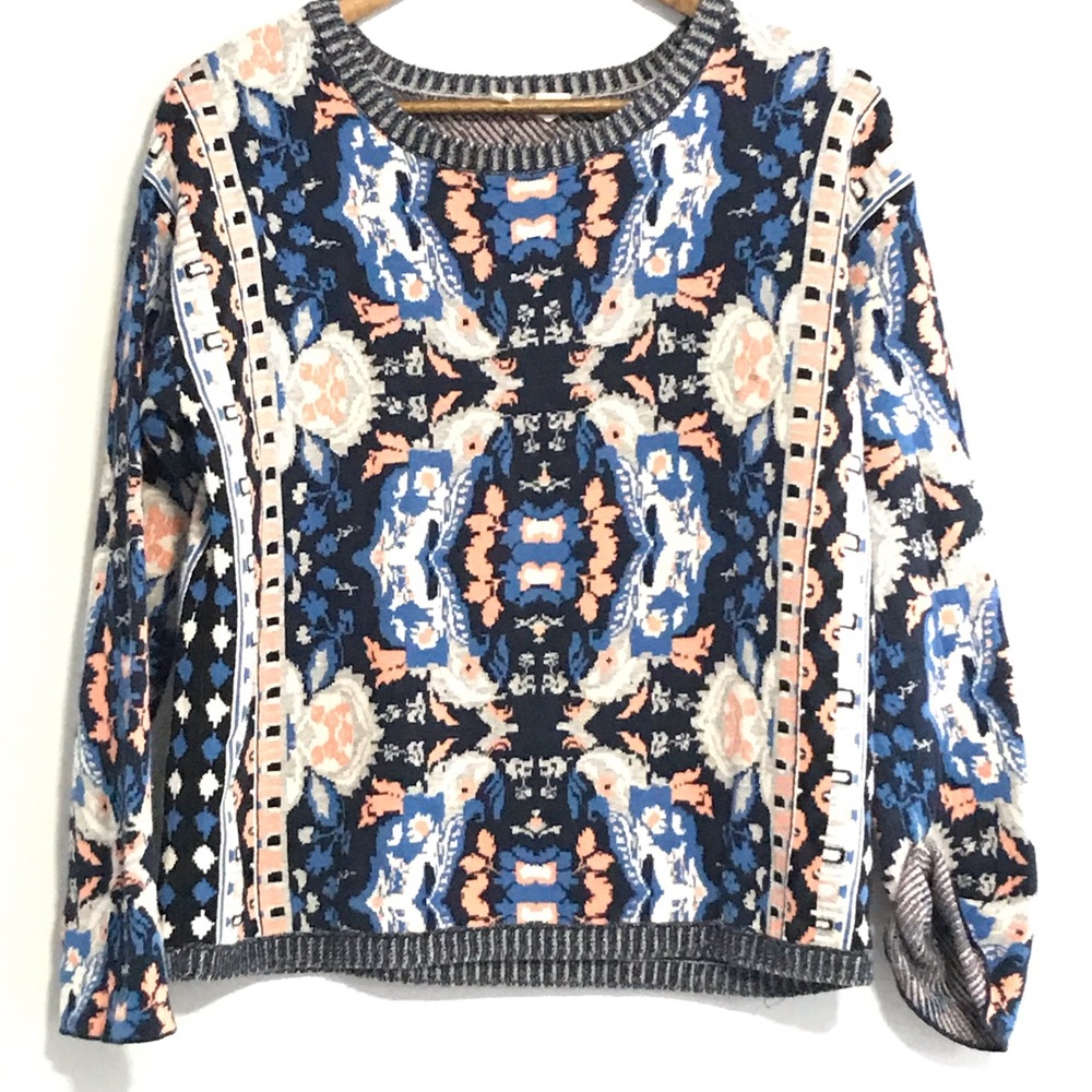 Anthropologie Moth Colorful Intarsia Sweater